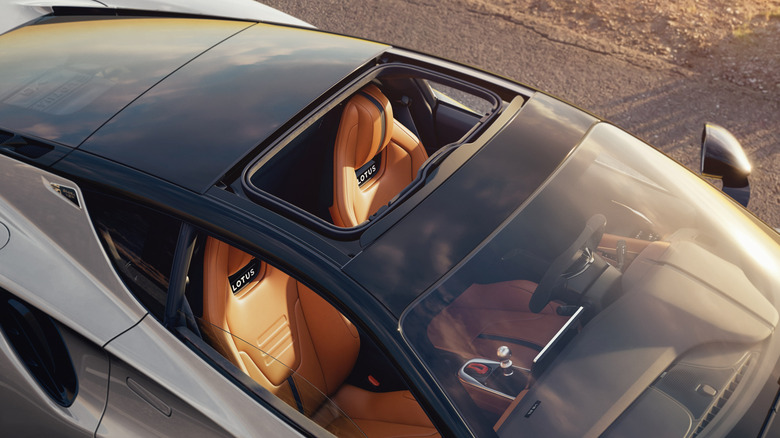 Shot of an Emira showing the open roof