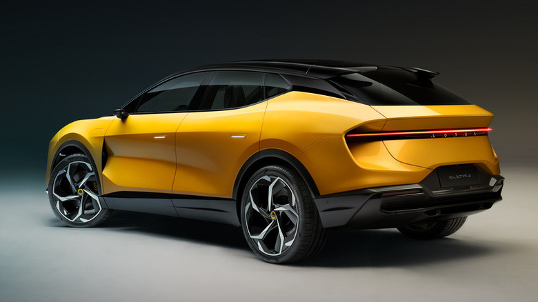 rear 3/4 view of an electric Lotus Eletre