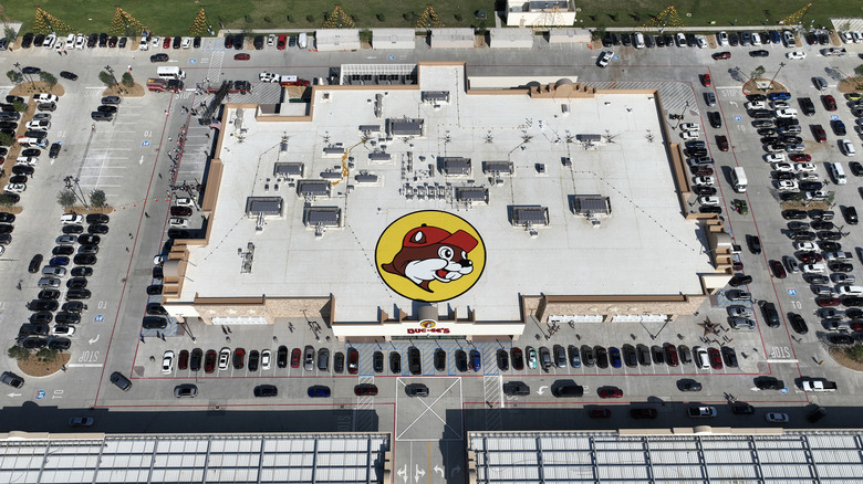 In this aerial view, mega-convenience store and 120-pump gas station Buc-ee's welcomes customers during its grand opening in Rockingham County on June 30, 2025 in Mount Crawford, Virginia. This 74,000 square foot location is the Texas-based chain's 69th store and the first to open outside of the southern United States.