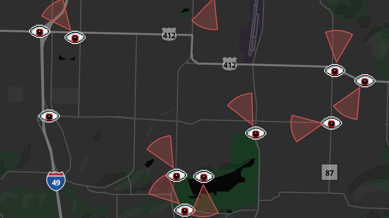 MapQuest displaying several surveillance camera locations on its map
