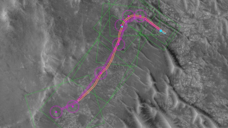 A map of the planned and actual routes the Perseverance Mars rover took during its AI-planned route on December 10, 2025