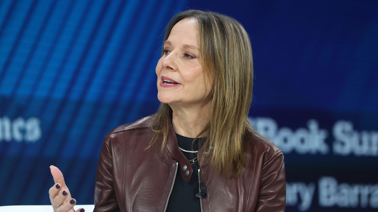 NEW YORK, NEW YORK - DECEMBER 03: Chair and CEO of General Motors Mary Barra speaks onstage during the 2025 New York Times Dealbook Summit at Jazz at Lincoln Center on December 03, 2025 in New York City. NYT columnist Sorkin hosted the annual Dealbook summit which brings together business and government leaders to discuss the most important stories across business, politics and culture.