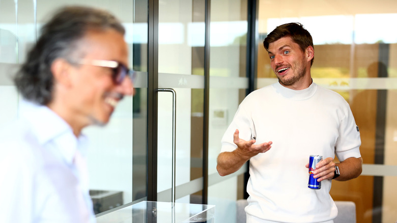 Max Verstappen of the Netherlands and Oracle Red Bull Racing and Laurent Mekies, Team Principal of Oracle Red Bull Racing look on during previews ahead of the F1 Grand Prix of Netherlands at Circuit Zandvoort on August 18, 2026 in Zandvoort, Netherlands.