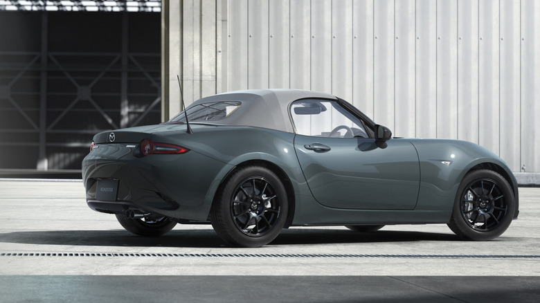 Rear 3/4 view of the Japanese-market 2027 Mazda Roadster.