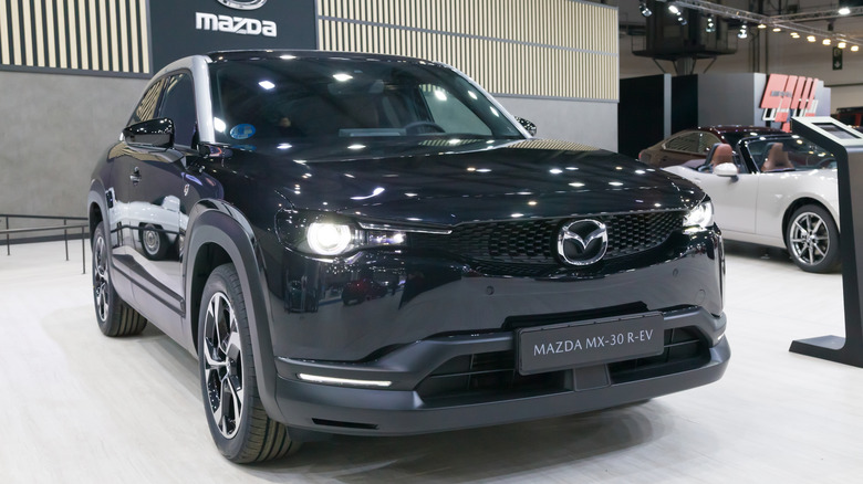 A Mazda MX-30 R-EV on display at Automobile Barcelona 2023 in Barcelona, Spain.