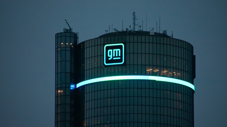 Detail shot of the iconic GM Renaissance Center on a cold night. Taken from Atwater St near William G. Milliken State Park and Harbor.
