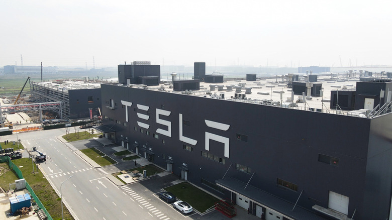 An aerial view of Tesla Shanghai Gigafactory on March 29, 2021 in Shanghai, China.