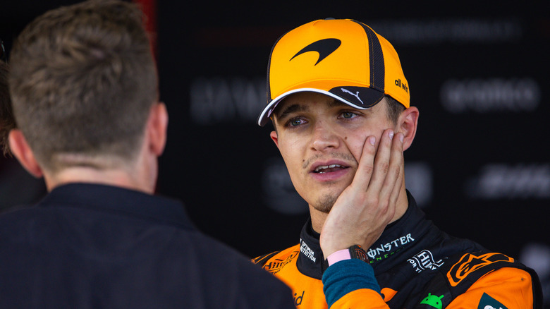 Lando Norris of Great Britain and McLaren Mastercard F1 Team answers questions in the TV media pen during the F1 Grand Prix of Australia at Albert Park Grand Prix Circuit on March 8, 2026 in Melbourne, Australia.