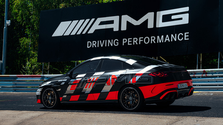 Rear 3/4 of the record-breaking 2026 Mercedes-AMG CLA45 at the Nurburgring.