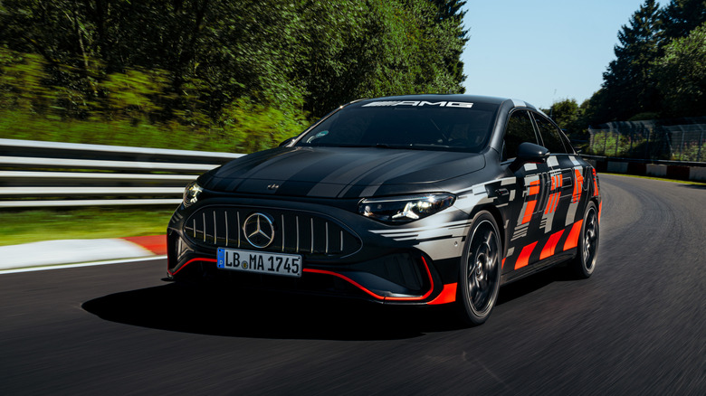 Front 3/4 of the record-breaking 2026 Mercedes-AMG CLA45 at the Nurburgring.