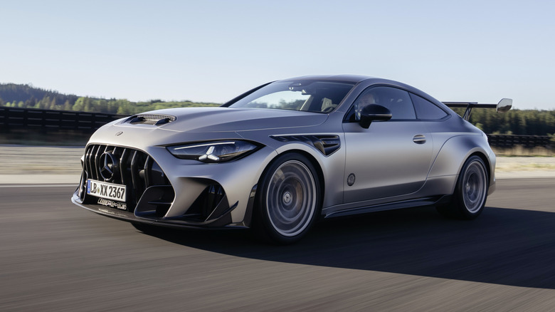 Front 3/4 view of a Mercedes-AMG CLE 646 Spezialanfertigung driving on track
