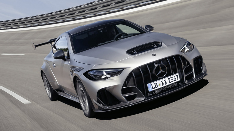 Front end of a silver Mercedes-AMG CLE 646 Spezialanfertigung