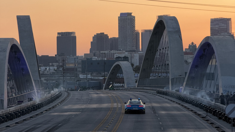 A Mercedes-AMG GT63 driving on the 6th Street Bridge