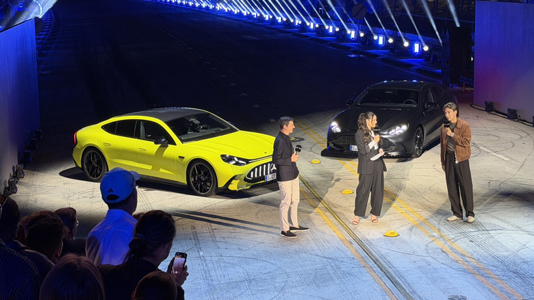 George Russell at the Mercedes-AMG GT 4-Door Coupe reveal