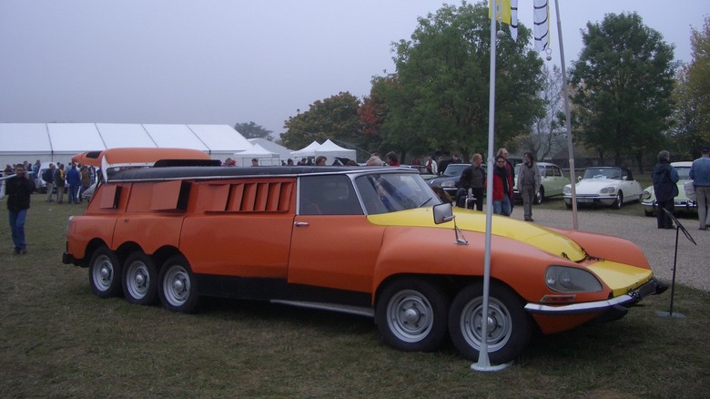 A Citroën PLR Michelin tire test vehicle parked at an outdoor Citroën show