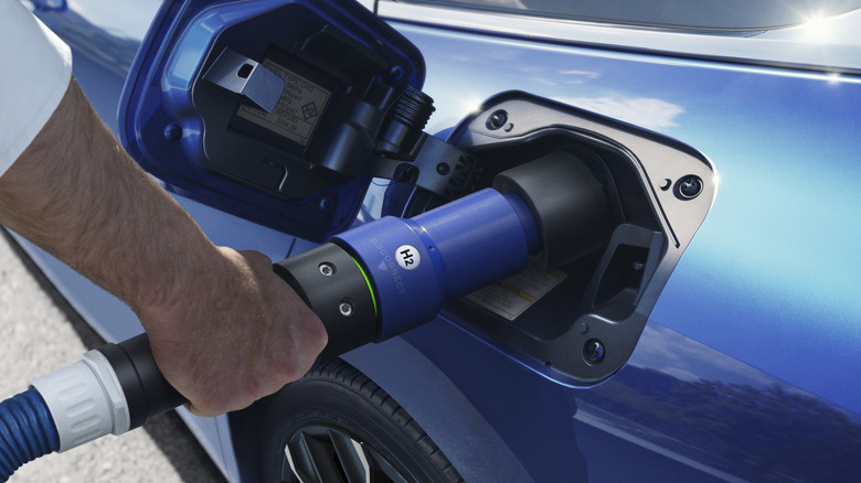 Refueling a Toyota Mirai at an extremely uncommon hydrogen filling station