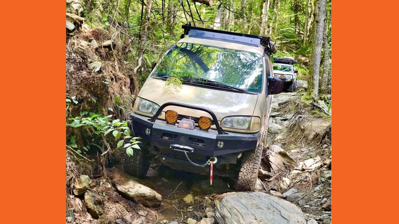 A Mitsubishi Delica off road