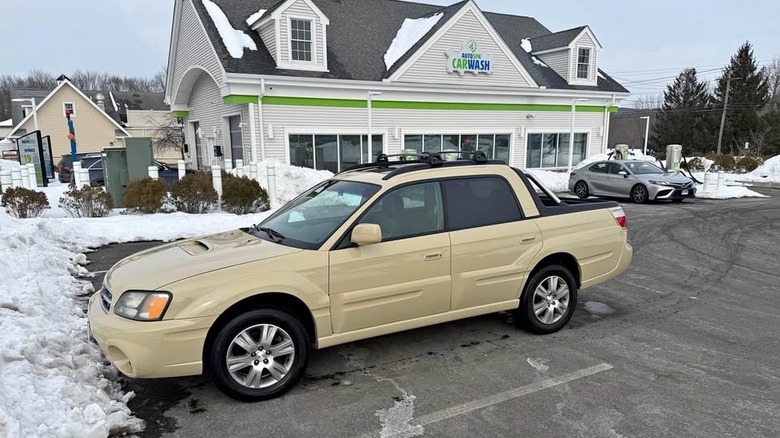 A tan Subaru Baja