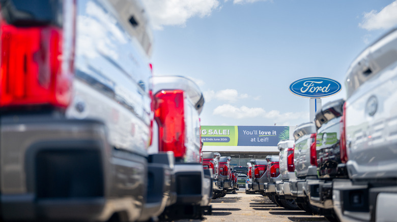 Ford Motor vehicles are displayed for sale at the Leif Johnson Ford dealership on June 30, 2026 in Austin, Texas.