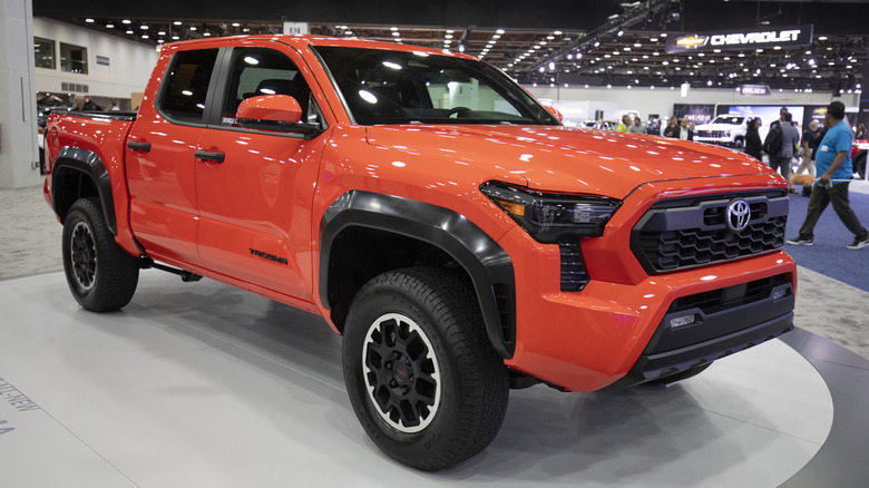 The 2024 Toyota Tacoma truck is shown at the 2023 North American International Detroit Auto Show on September 13, 2023 in Detroit, Michigan.