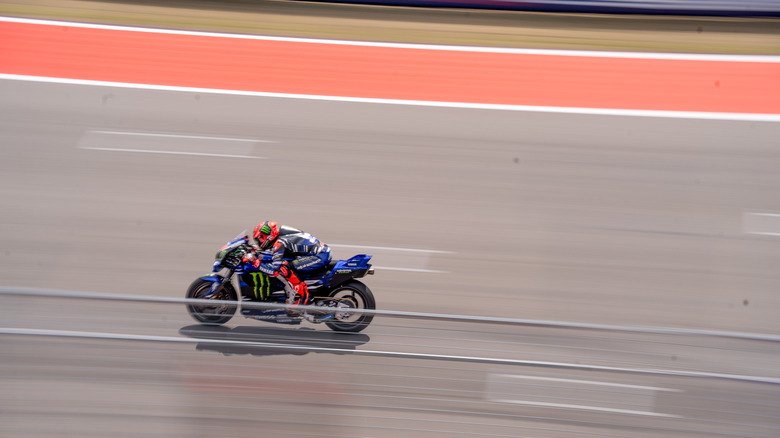 Fabio Quartararo at race speed on COTA's front straight