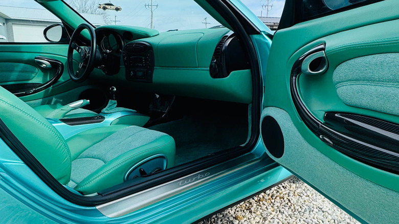 The passenger's side of a Porsche 996 Turbo with custom interior