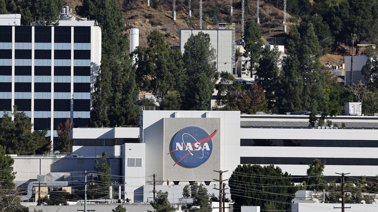 The NASA logo displayed at JPL in Pasadena, CA