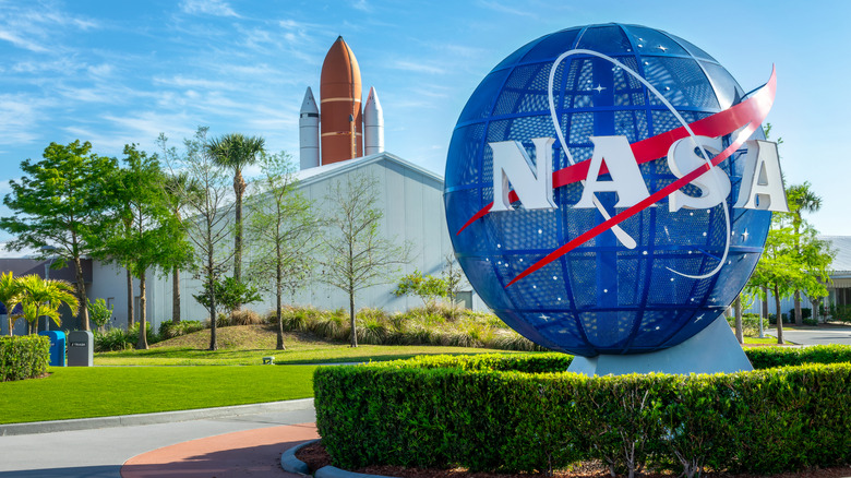 A globe with the NASA logo at Kennedy Space Center, Florida