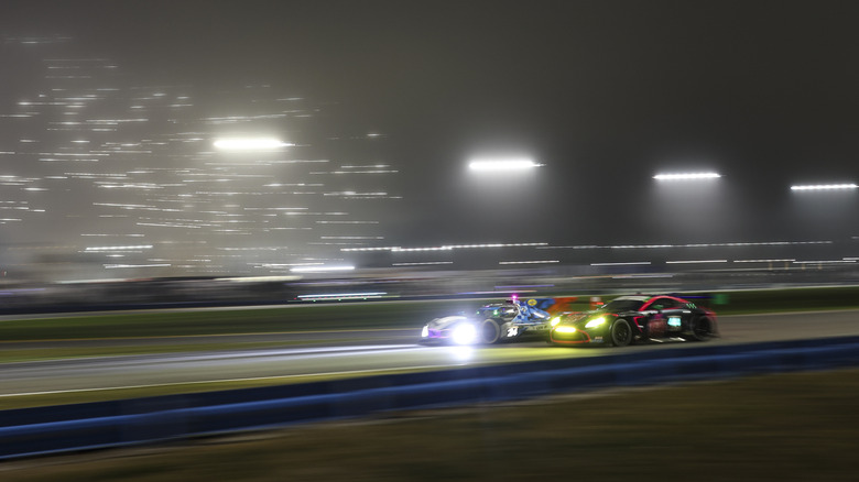The #24 BMW M Team WRT BMW M Hybrid V8 GTP of Sheldon van der Linde, Dries Vanthoor, Robin Frijns, Rene Rast drives during the Rolex 24 at Daytona International Speedway on January 24, 2026 in Daytona Beach, Florida.