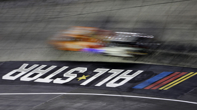 Cars race during the NASCAR Cup Series All-Star Race at Bristol Motor Speedway on July 15, 2020 in Bristol, Tennessee.