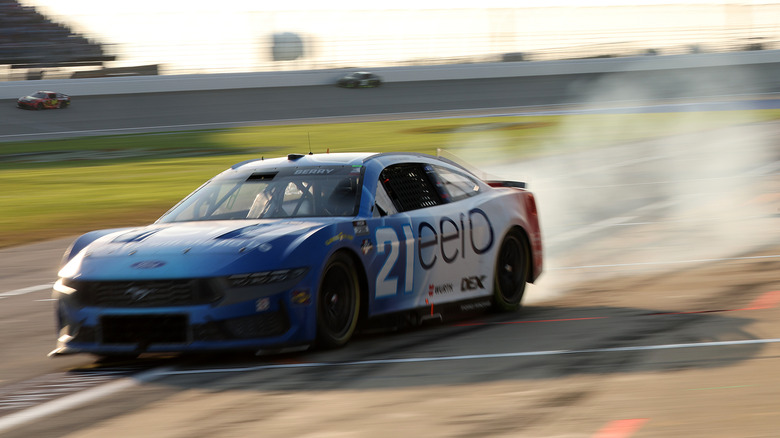 Josh Berry, driver of the #21 eero Ford, exits pit road during the NASCAR Cup Series eero 400 at Chicagoland Speedway on July 05, 2026 in Joliet, Illinois.