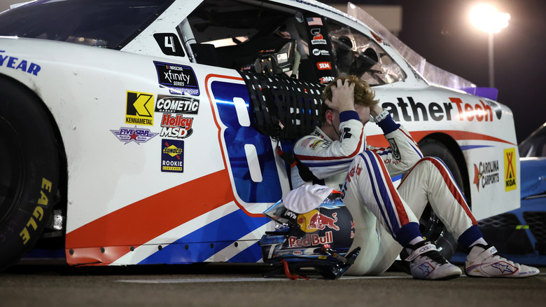 Connor Zilisch, driver of the #88 WeatherTech Chevrolet, reacts after the NASCAR Xfinity Series Championship at Phoenix Raceway on November 01, 2025 in Avondale, Arizona.
