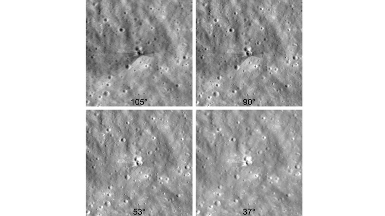 The impact sight as observed from different viewing angles from the orbiting LRO