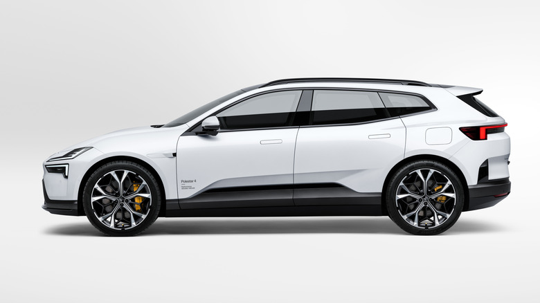Side view of a white Polestar 4 SUV