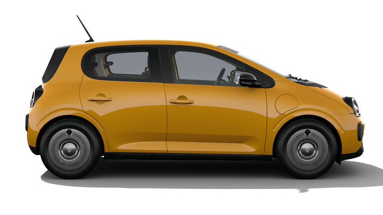 Side view of a yellow Renault Twingo