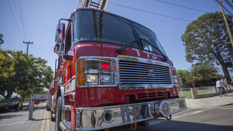 Los Angeles Fire Department truck parking in the San Fernando Valley.