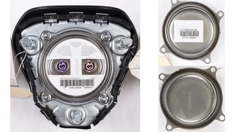 A photo showing three DTN air bag detonators on a white background