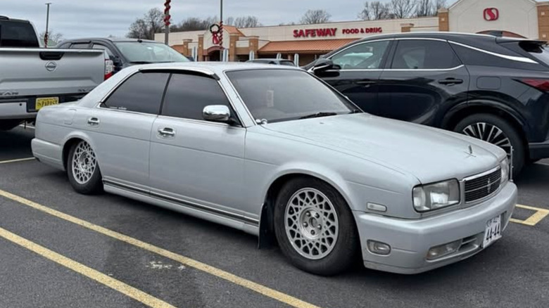 Lowered silver Nissan Cedric