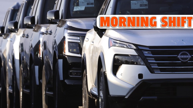 Newly imported Nissan cars sit parked at the automobile terminal at the Port of Los Angeles on May 08, 2026 in Wilmington, California.