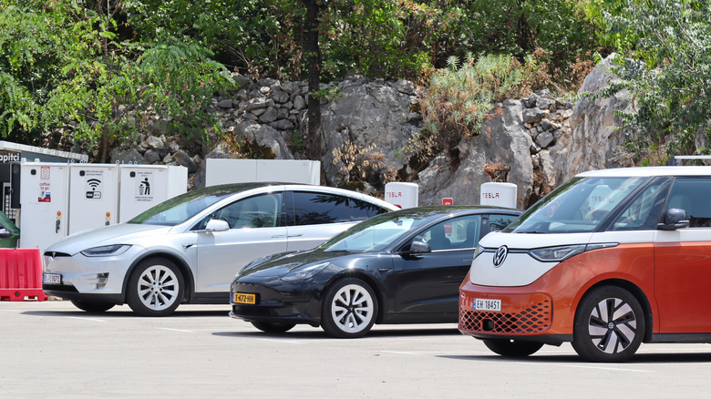 Vrgorac, Croatia, 23.07.2024. VW electric car at the Tesla charging station