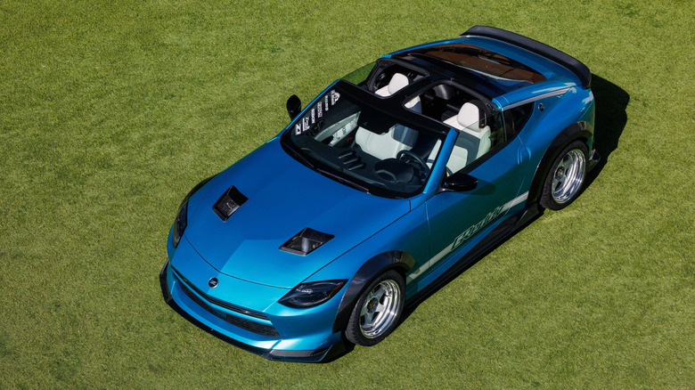 Nissan Z in blue, with t-top visible from above
