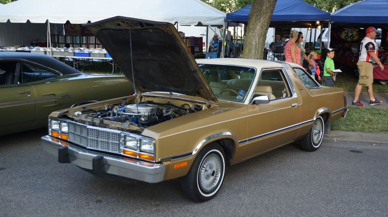 Front 3/4 1980 Ford Fairmont Future with hood up