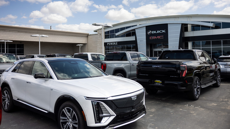 The Penske auto dealership, selling Cadillac, Buick and GMC cars and trucks, on April 3, 2025 in Torrance, California.