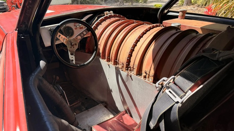 The interior of Krispy Kritter, a jet-powered 1967 Ford Mustang
