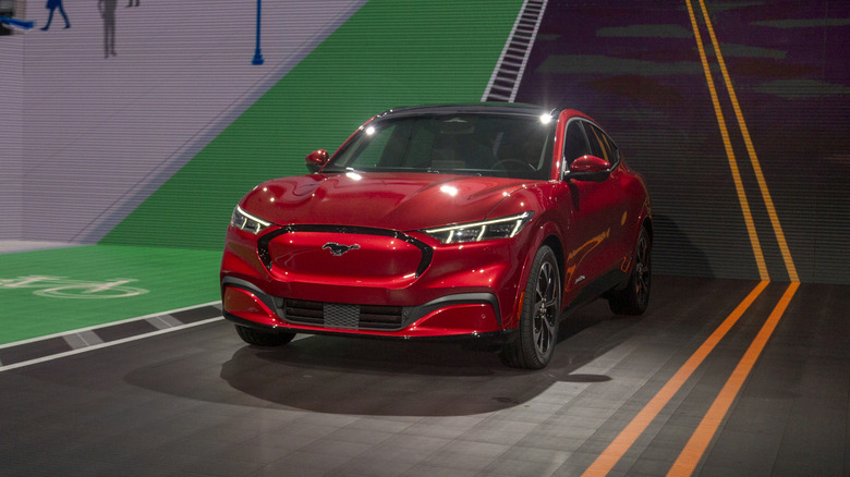 The electric Ford Mustang Mach-E is shown at AutoMobility LA on November 21, 2019 in Los Angeles, California.