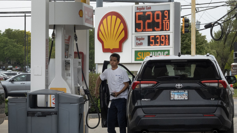 Gas prices are displayed at a Shell gas station on May 21, 2026 in Mount Prospect, Illinois. According to AAA, the national average gas price for regular gas is $4.56 per gallon for the Memorial Day weekend, the highest in four years and up 54 cents from last month.