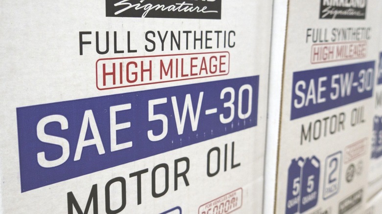 Stacks of Kirkland's 5W-30, one of the motor oils made from Group III oils.