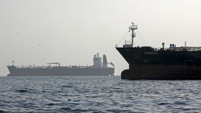 STRAIT OF HORMUZ, IRAN - MAY 16: A ship remains anchored on May 16, 2026 in the Strait of Hormuz near Larak Island, Iran. Negotiations between the U.S. and Iran over opening this critical waterway have largely stalled as the countries have rejected each other's proposals to end the war that began when the U.S. and Israel attacked Iran on February 28. (Photo by Majid Saeedi/Getty Images)