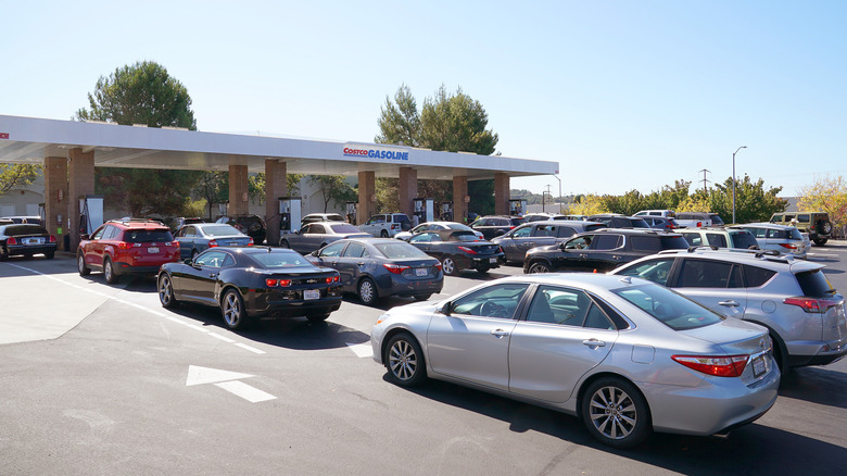 Line at a Costco fuel center