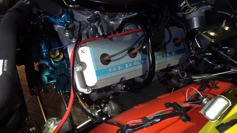 An experimental Oldsmobile W-43 455 V8 mounted in an Oldsmobile 442